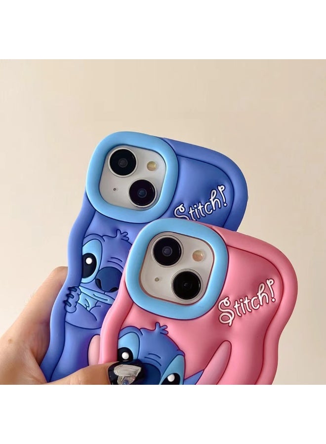 ستيتش حافظة سيليكون ناعمة من  3D Character Bracket مع حامل وقاعدة لـ iPhone 13 | 14 حماية شاملة، مقاومة للانزلاق (وردي، iPhone 13/14) - Image 3